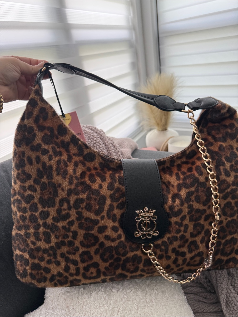 Juicy Couture Leopard Print Hobo with Black Trim & Gold Chain